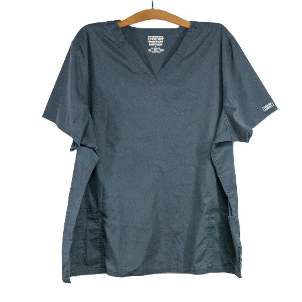Women's 4X Scrub Top CHEROKEE Workwear Gray Core Stretch Cotton Blend